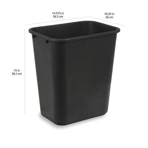 Amazon Basics wastebasket nestable design keeps storage compact.