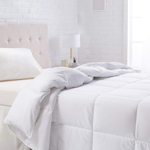 Amazon Basics white down-alternative twin comforter for all-season warmth and soft coverage