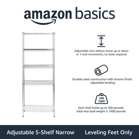 Amazon Basics chrome finish wire rack highlights durable construction for laundry supplies.