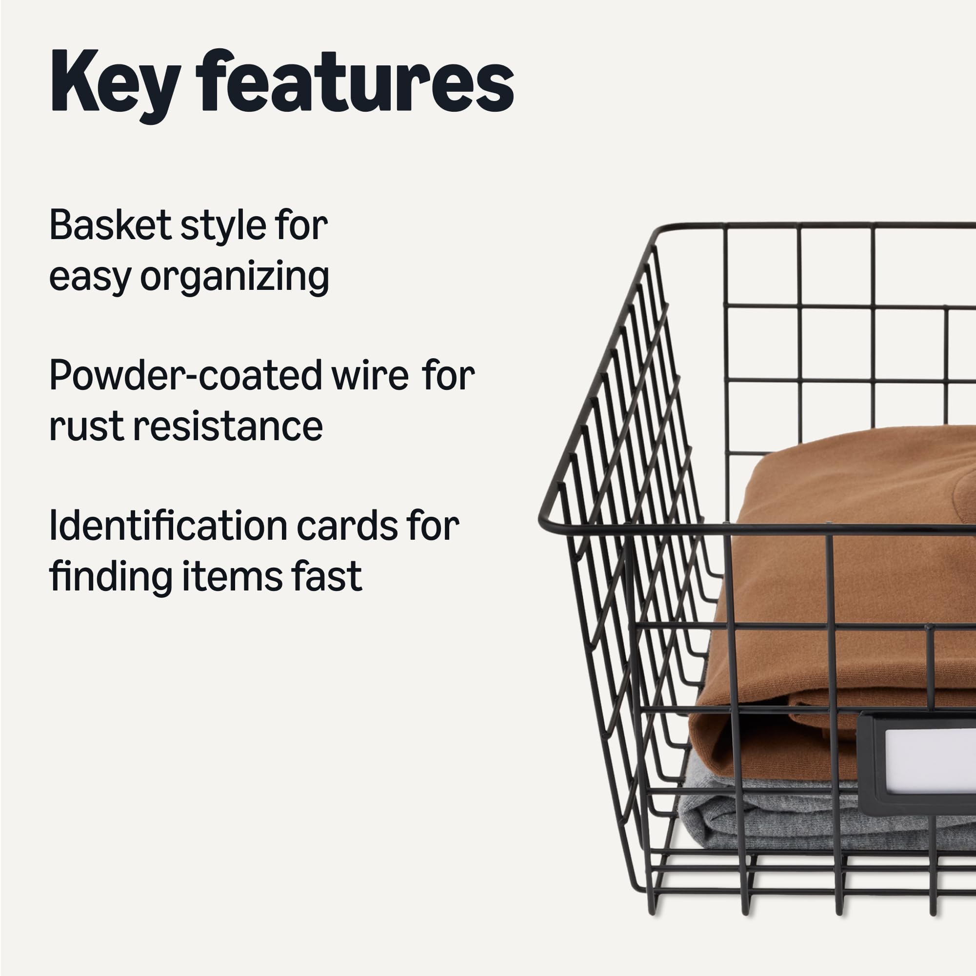 Amazon Basics wire storage baskets for closet organization maximize shelf space.