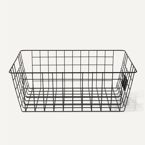 Amazon Basics wire storage baskets for pantry setup keep items visible and accessible.