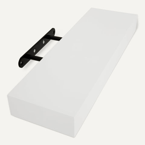 Amazon Basics white wood shelves with dimensions 15.8 by 5 by 1.8 inches per shelf