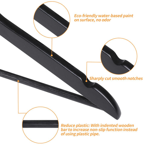 Amazon Basics wood hanger close-up highlights smooth finish and snag-free use.