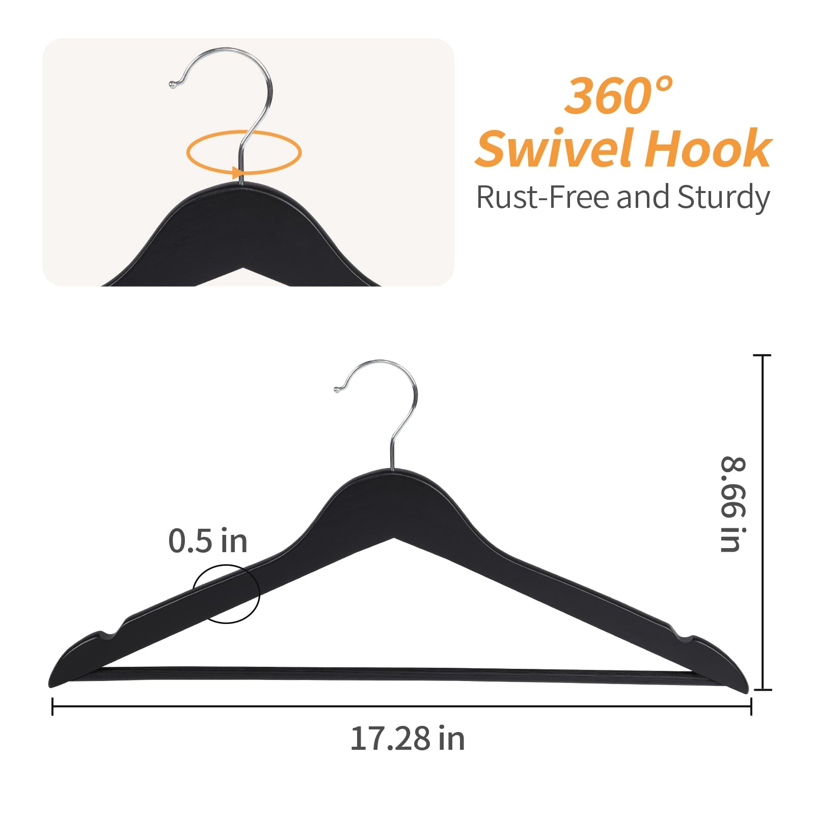 Amazon Basics wood hanger with contoured shoulders supports jackets and coats.