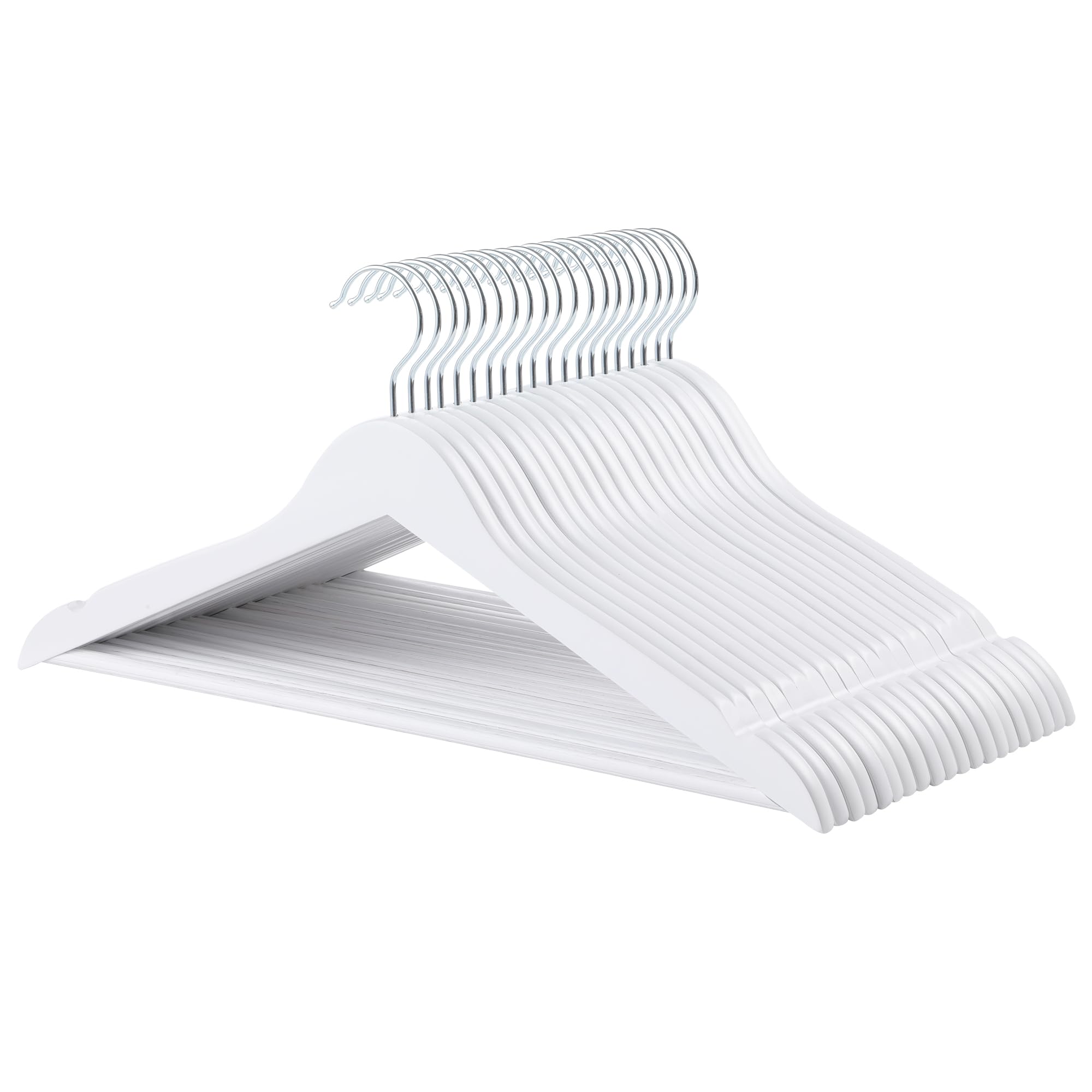 Amazon Basics wood suit hanger with white finish keeps suits neatly organized