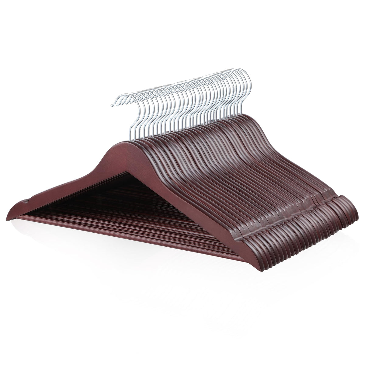 Amazon Basics wood suit hangers in cherry finish with sturdy smooth support.