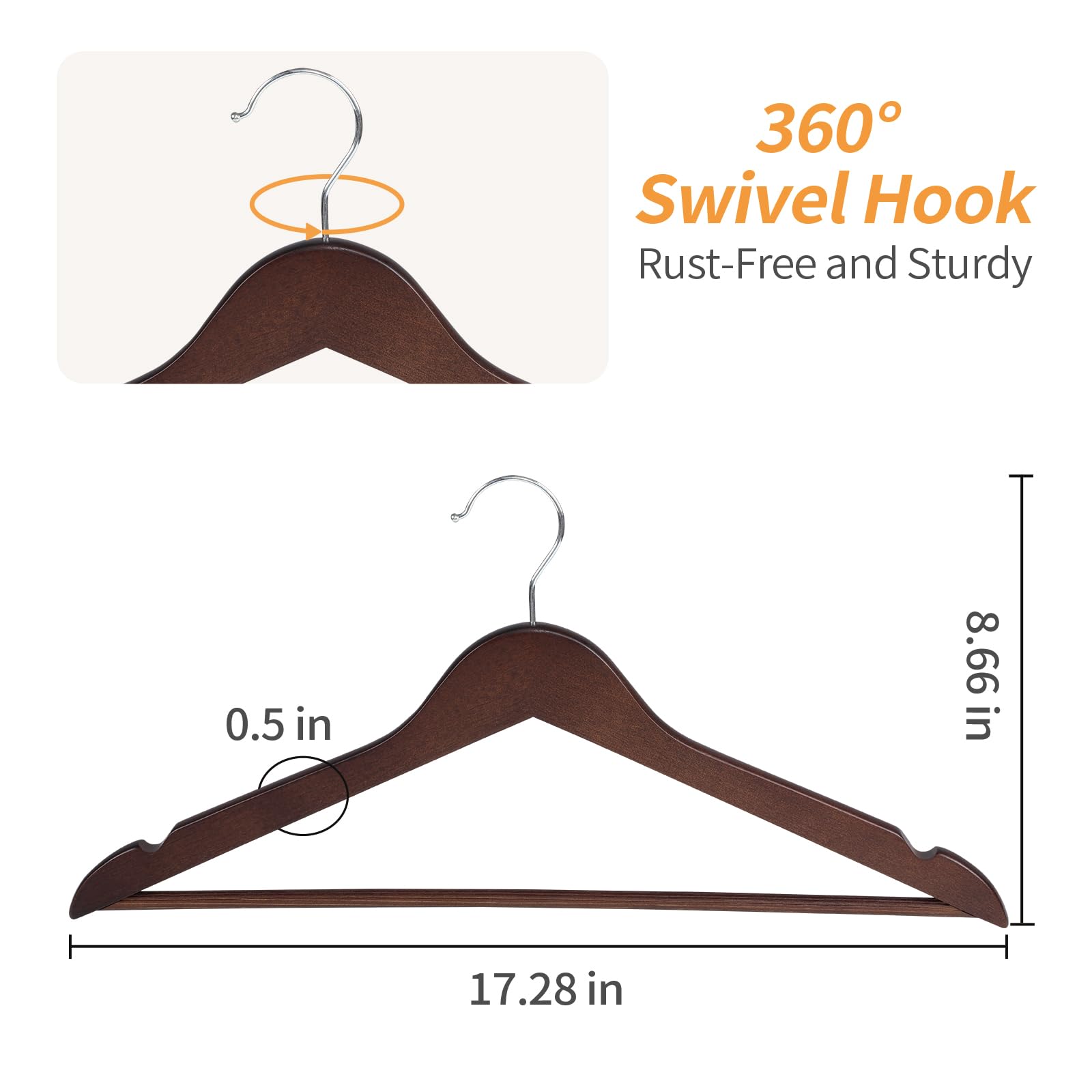 Side view of Amazon Basics cherry wood hangers showing contoured design.