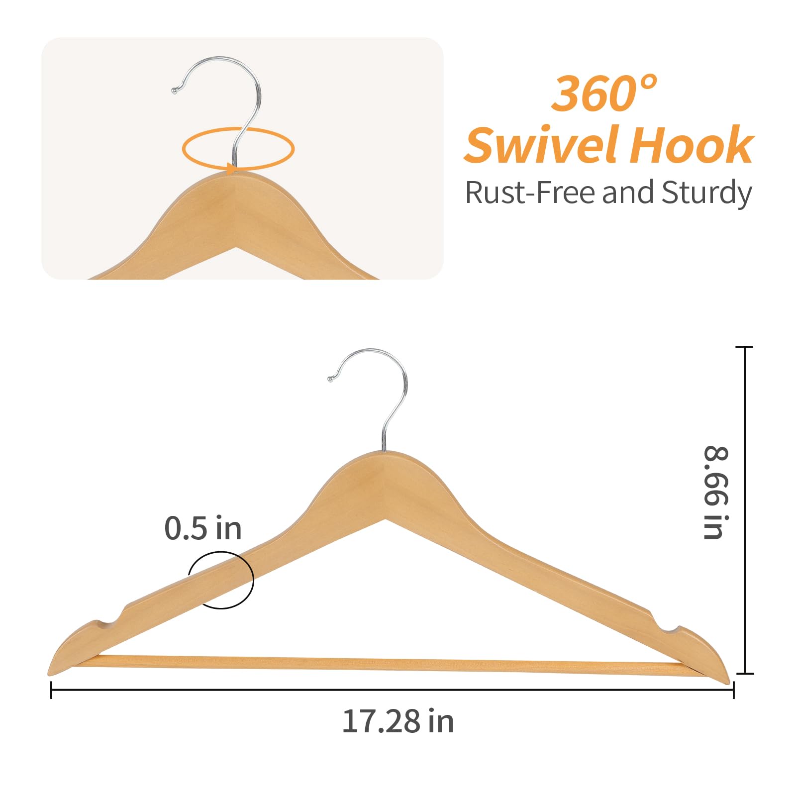 Natural wood hangers from Amazon Basics keep closets organized and items easily accessible.