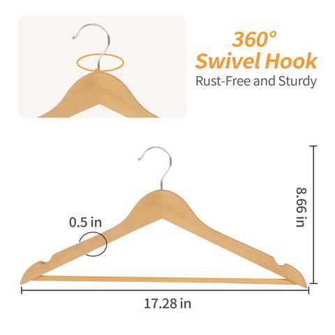 Natural wood hangers from Amazon Basics keep closets organized and items easily accessible.