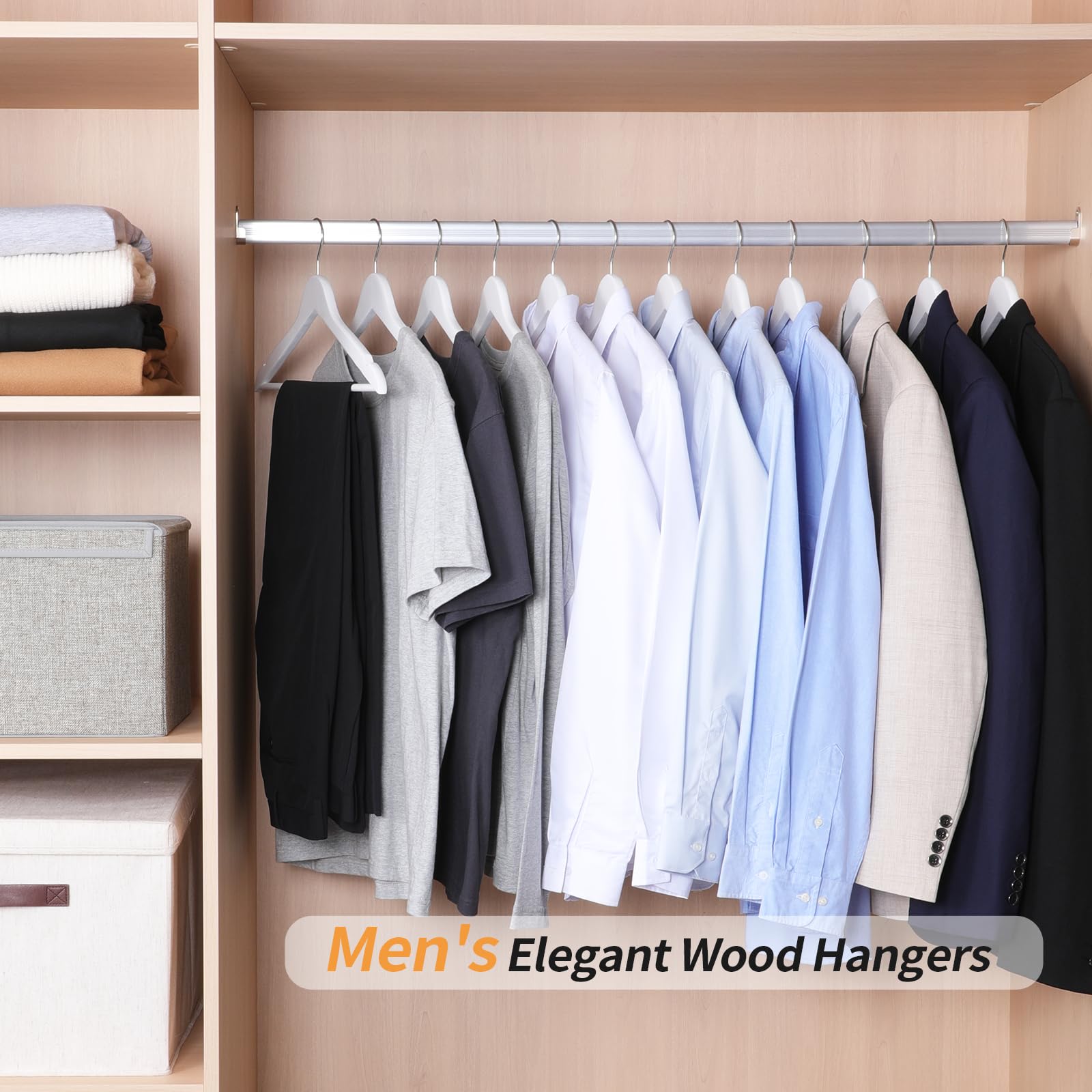 Classic white-toned wood hanger elevates closet organization