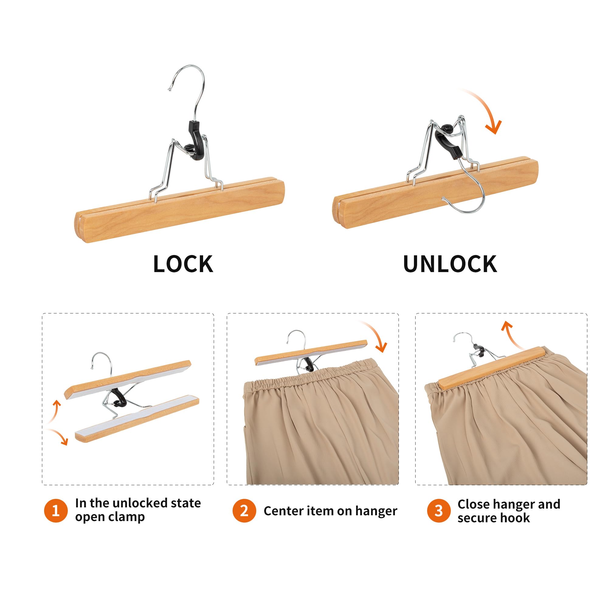 Amazon Basics wooden pants hangers with smooth durable wood and natural finish.
