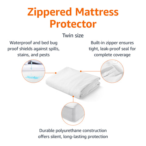 Amazon Basics twin encasement waterproof layer blocks liquid damage.