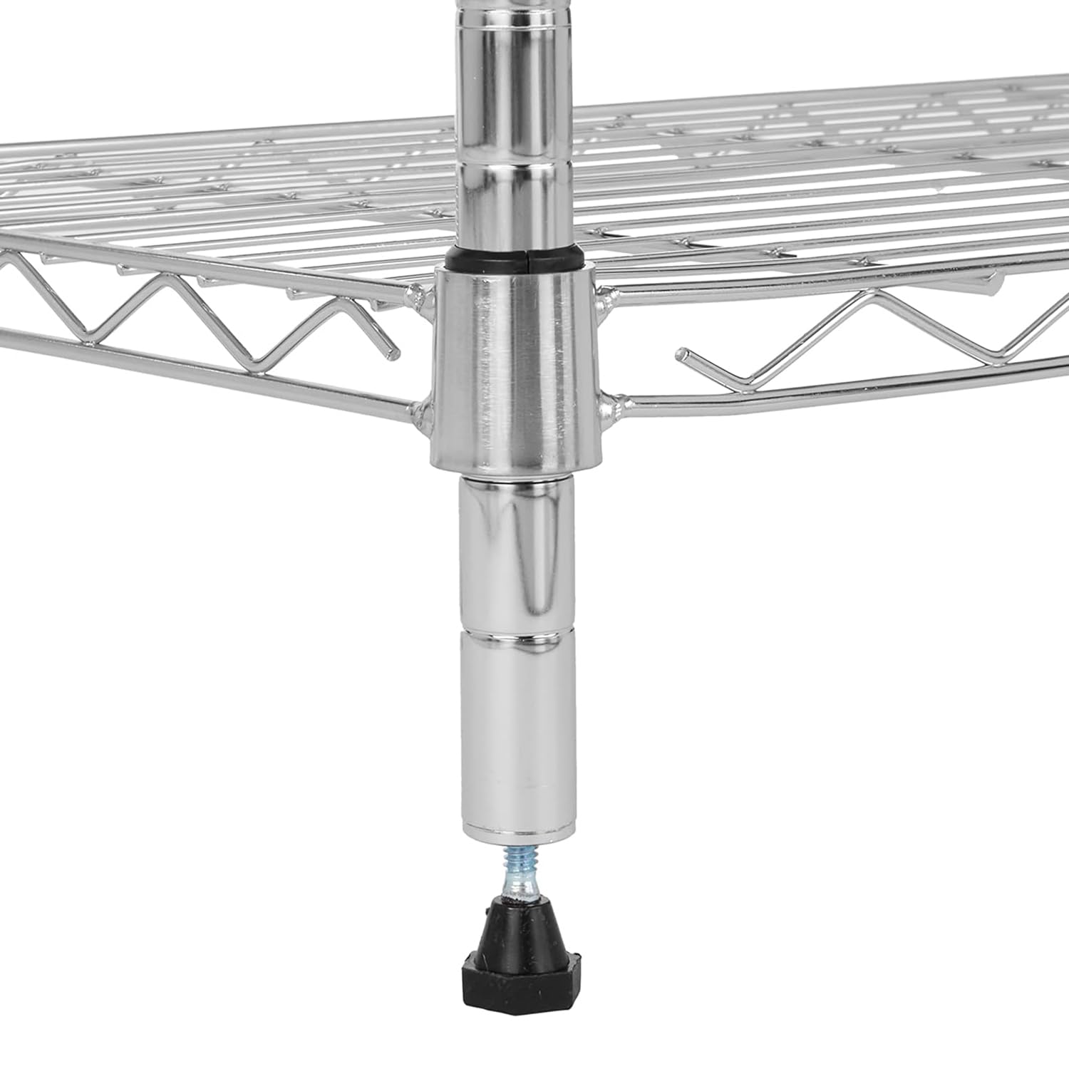 Amazon Basics chrome rack demonstrating 250 pounds per shelf capacity for heavy items.