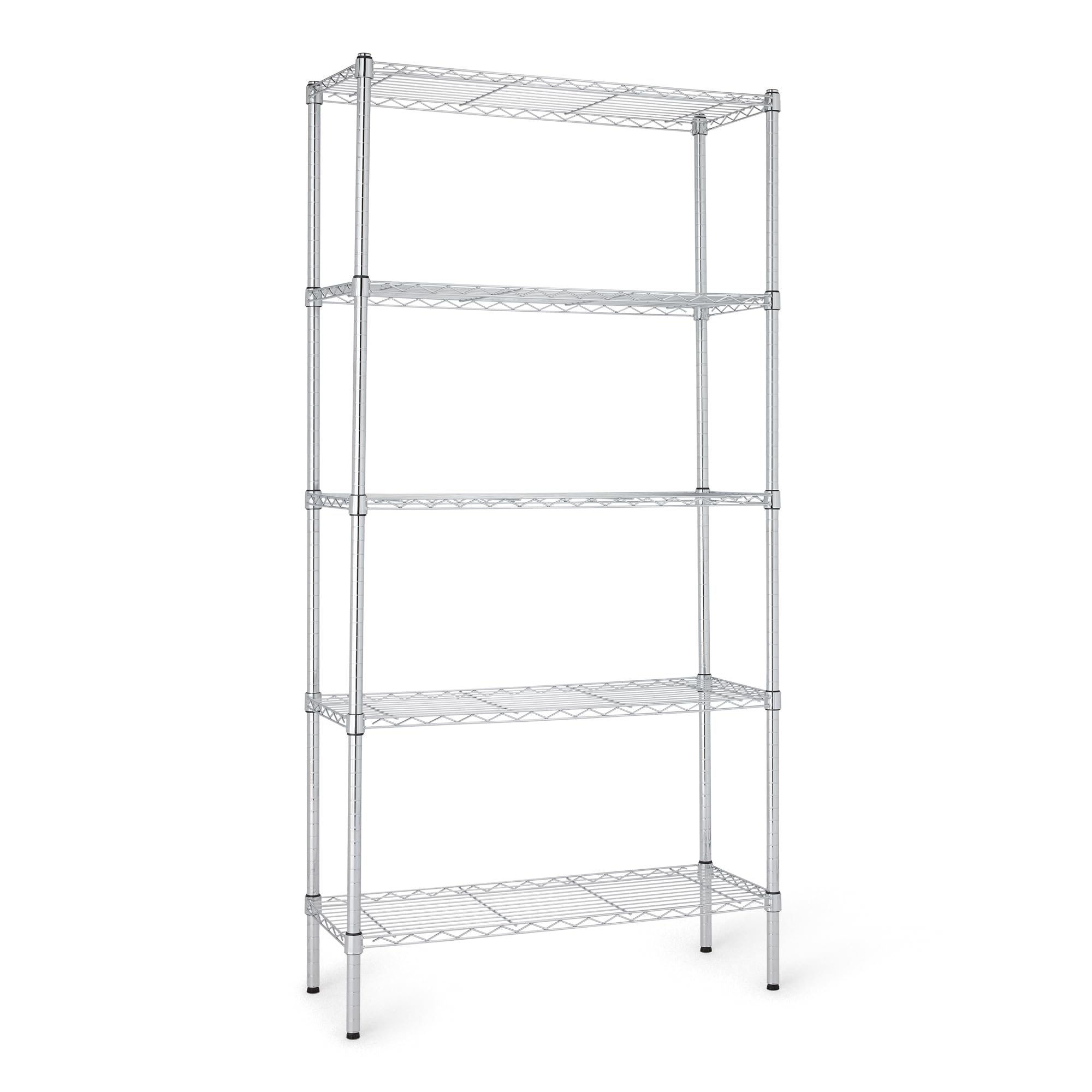 Amazon Basics 5-Shelf rack chrome frame for sturdy storage in any space