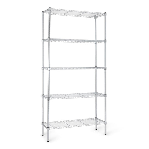 Amazon Basics 5-Shelf rack chrome frame for sturdy storage in any space