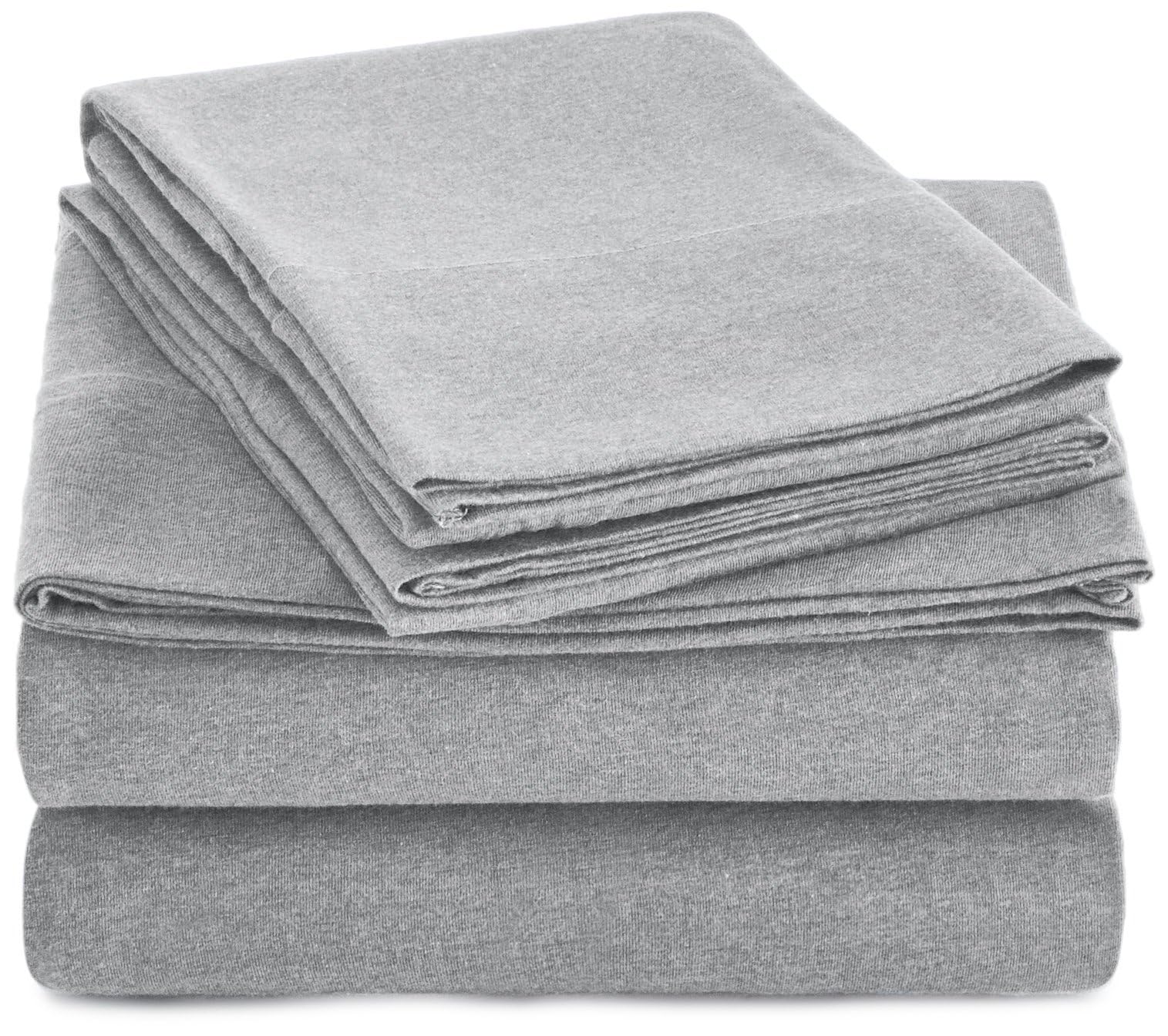Closeup of cotton jersey knit texture from Amazon Basics bedding for a soft feel.