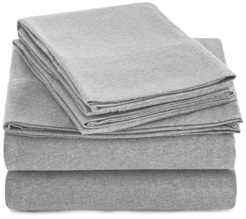 Closeup of cotton jersey knit texture from Amazon Basics bedding for a soft feel.