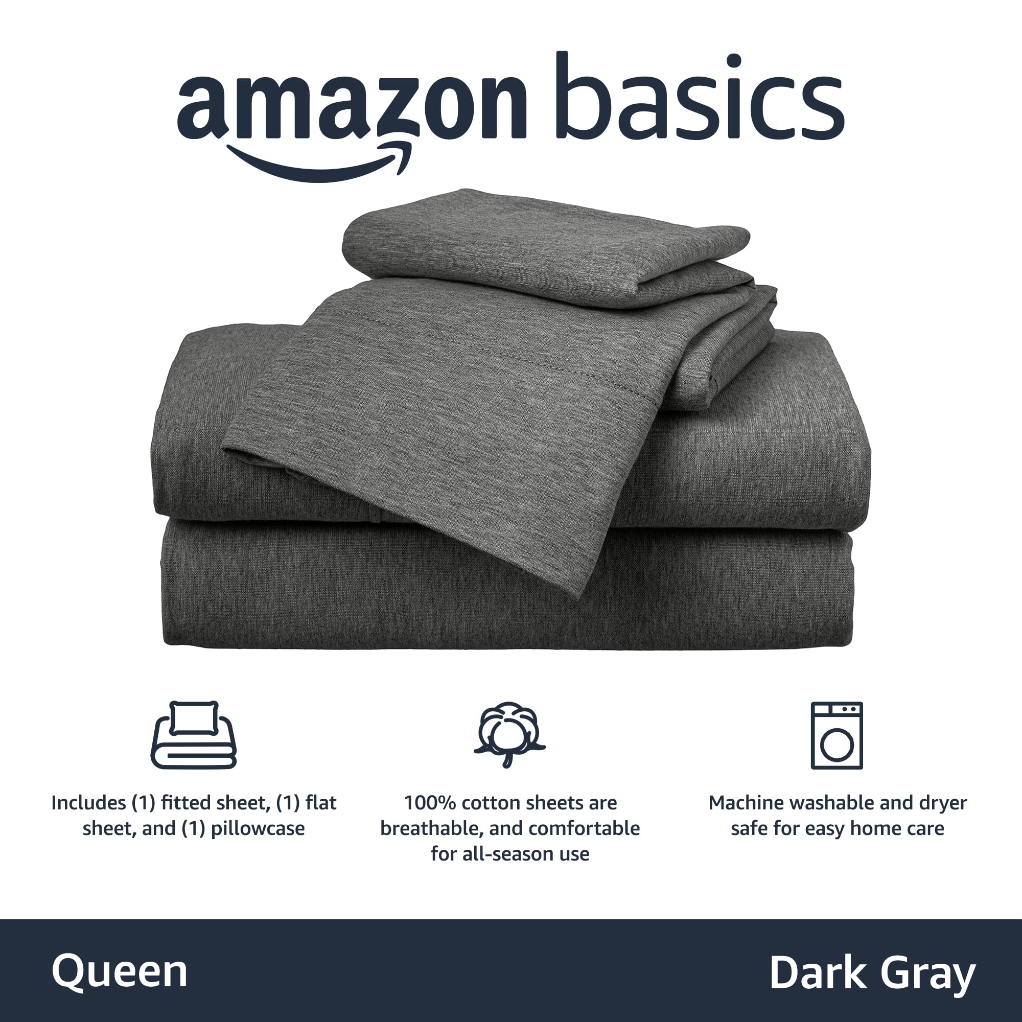 Amazon Basics cotton jersey fitted sheet secure fit on queen mattress.