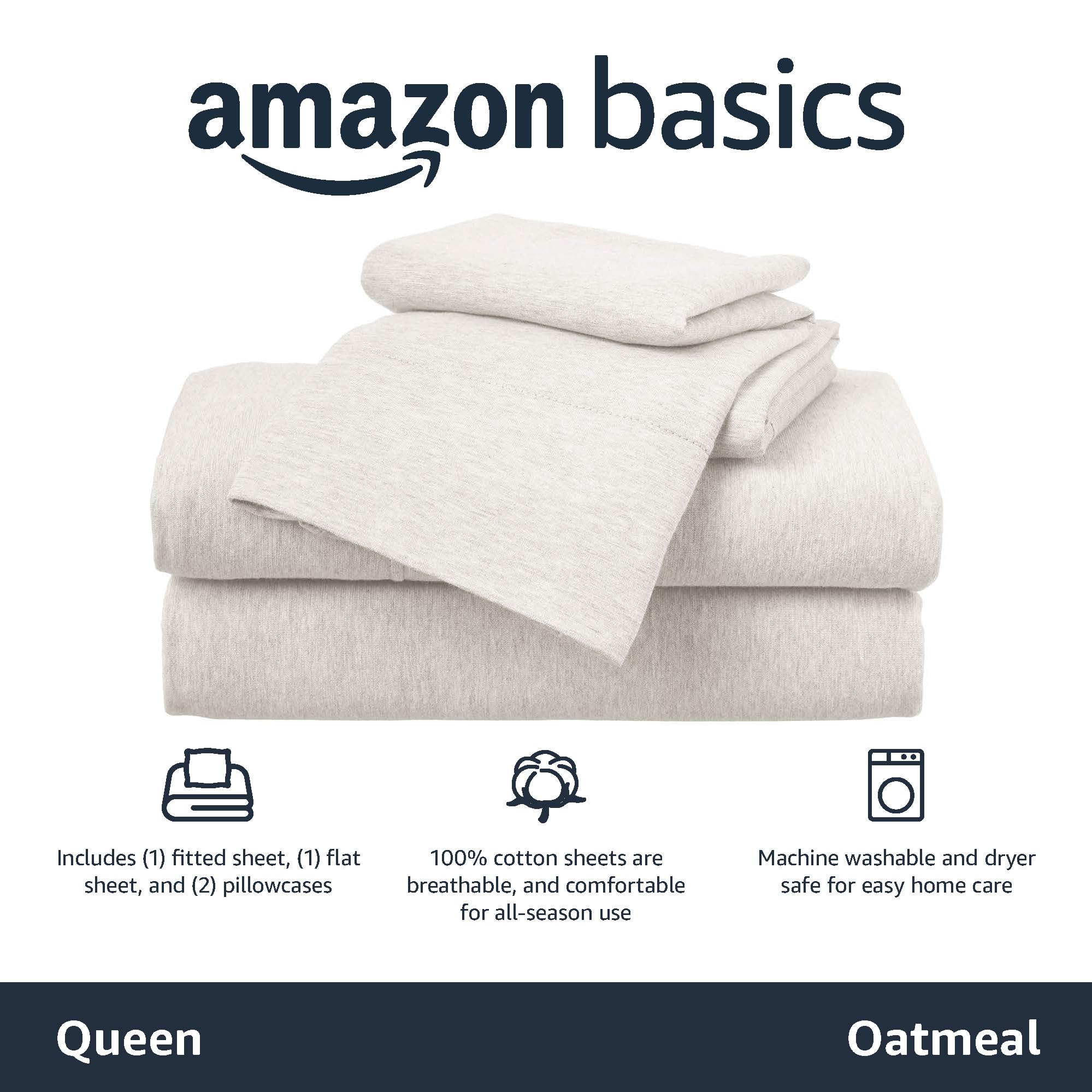 Amazon Basics cotton jersey fitted sheet for queen size provides easy on-off and snug 14-inch pocket.