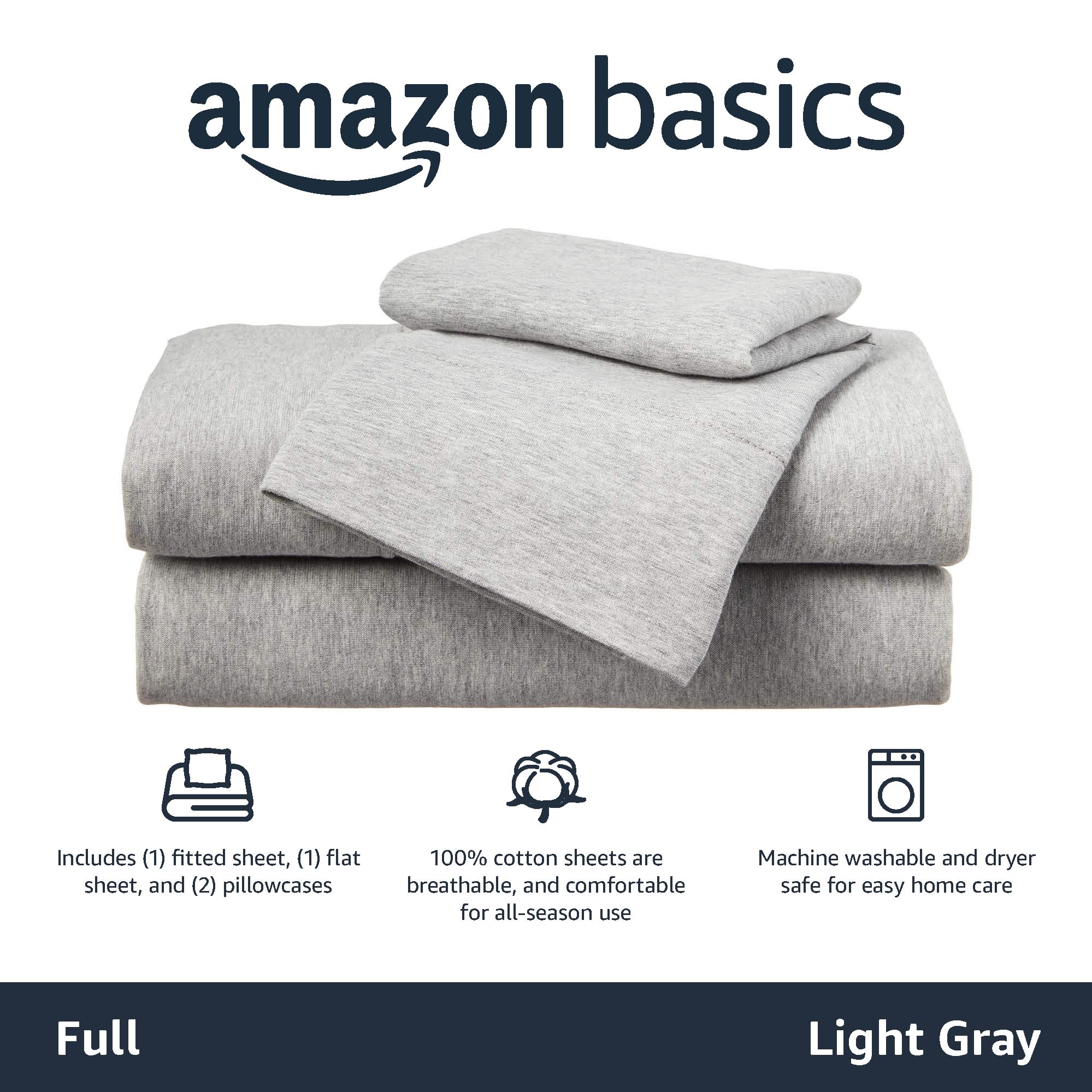 Amazon Basics fitted sheet with stretch secures on standard full mattresses.