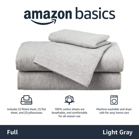 Amazon Basics fitted sheet with stretch secures on standard full mattresses.