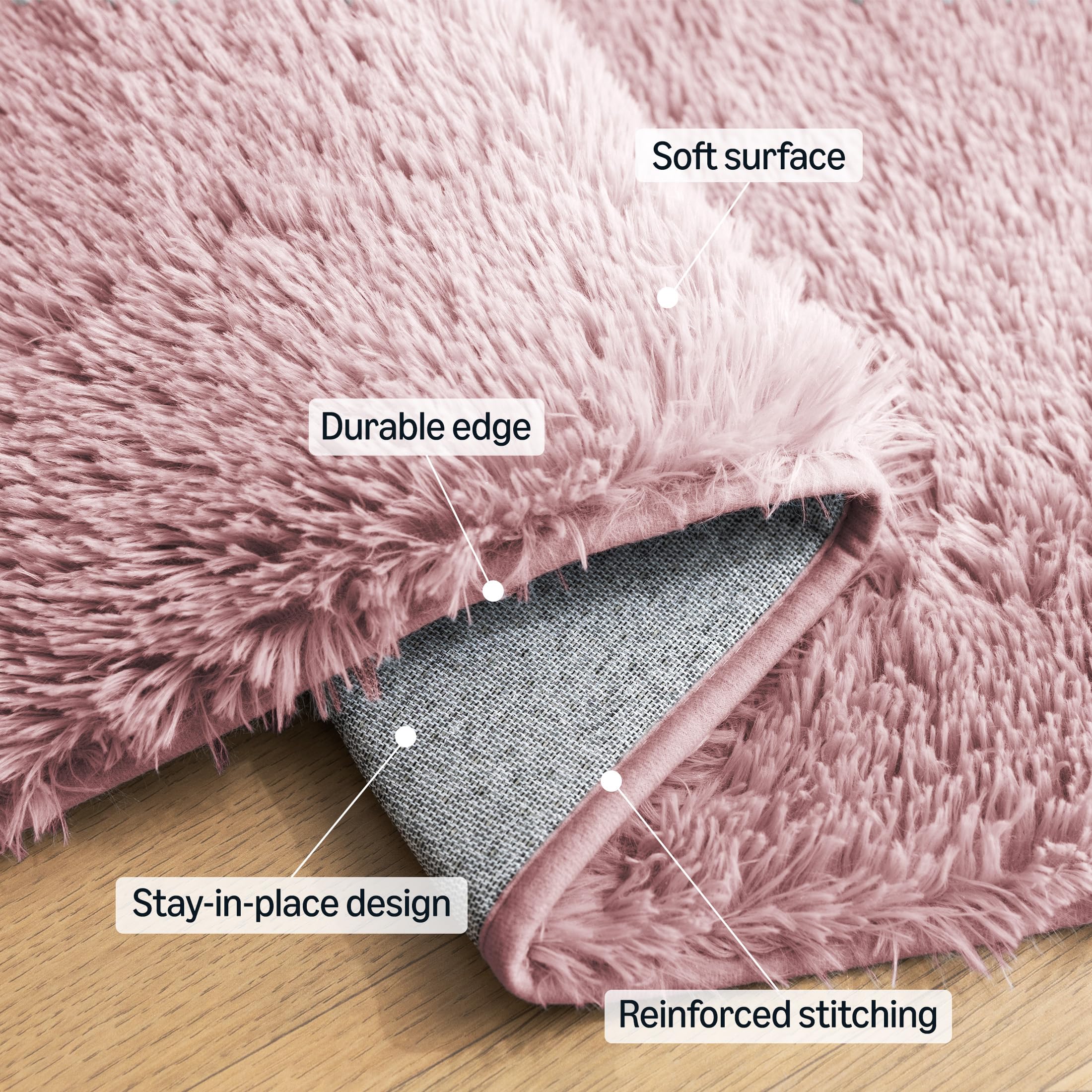 Amazon Basics fluffy rug bedroom-setting adds cozy comfort by the bed.