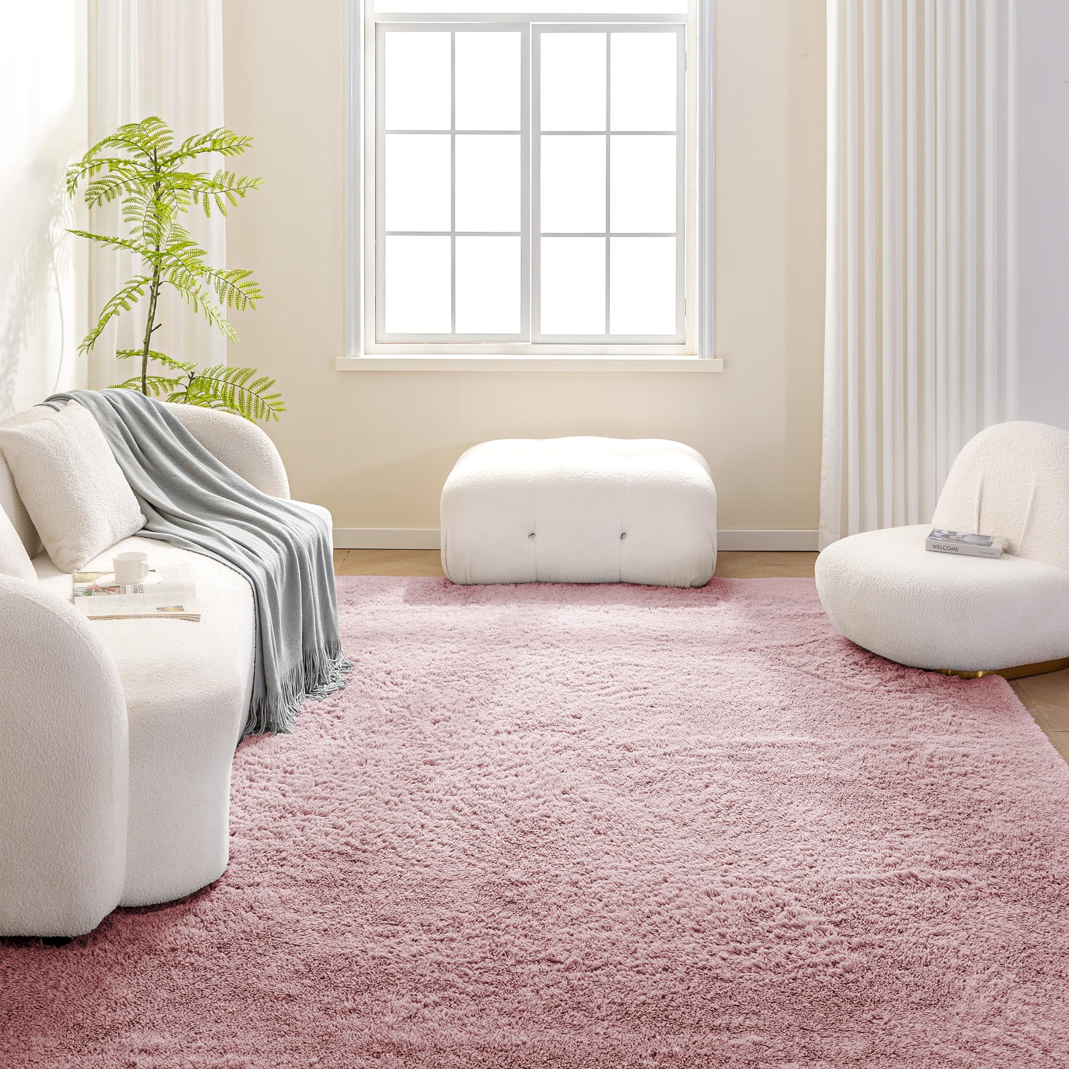 Amazon Basics fluffy rug soft-pile creates a warm living-room ambience.