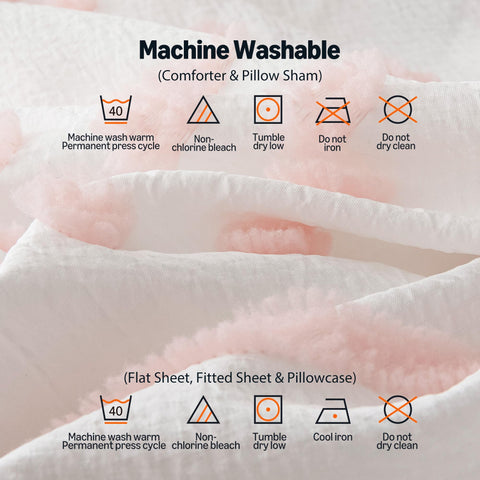 Amazon Basics Kids' Pink Bedding Set fitted sheet with 16-inch deep pocket for a snug fit.
