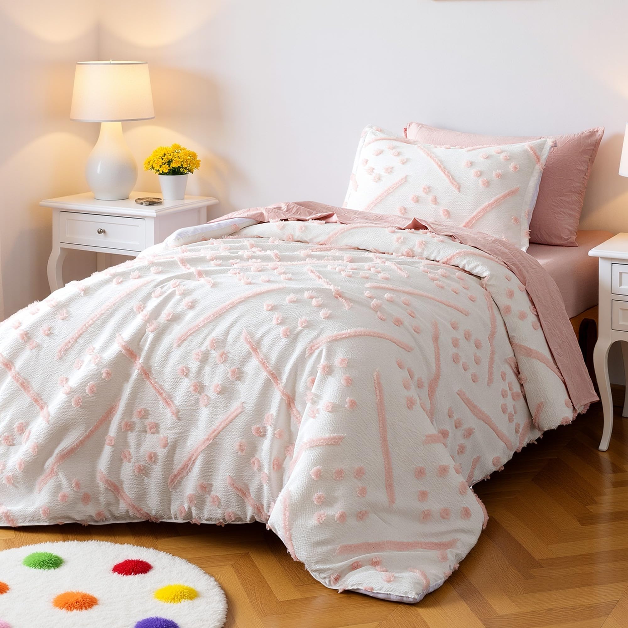 Amazon Basics Kids' Pink Bedding Set pillowcase in soft microfiber for easy care.