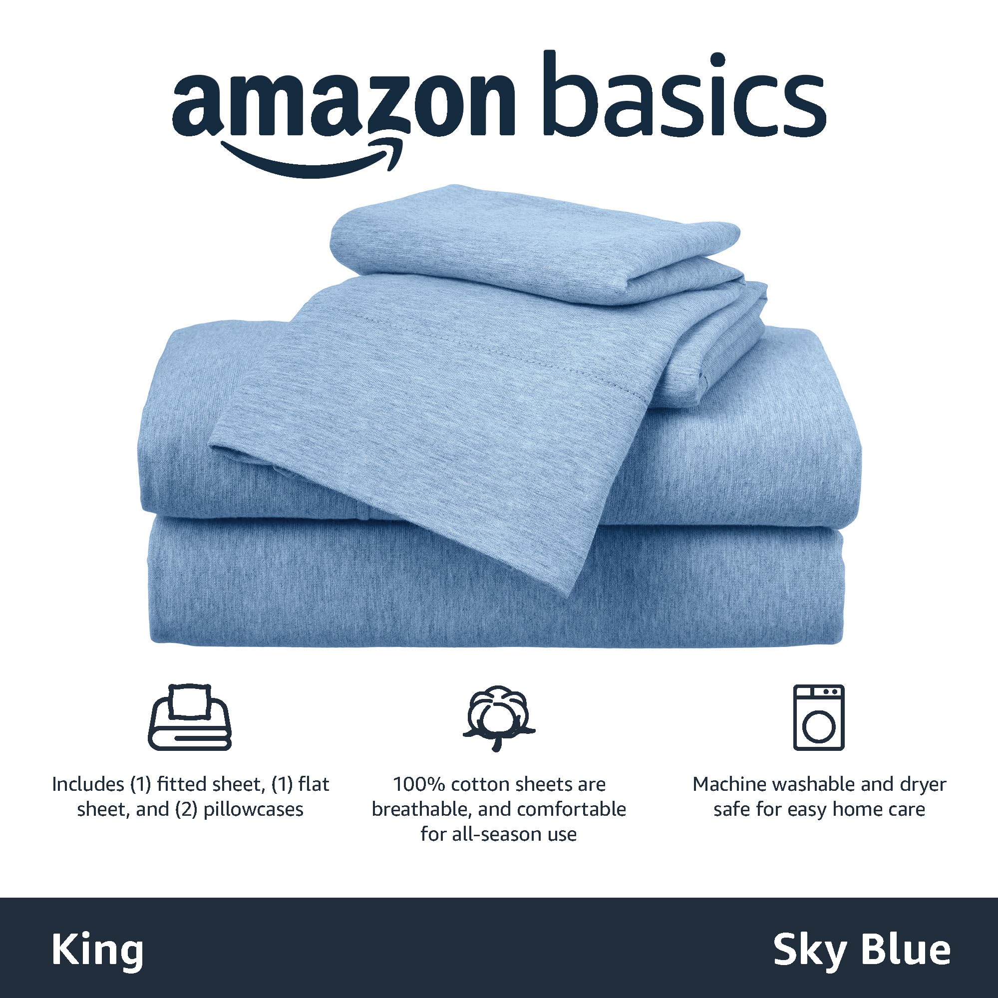 Amazon Basics king pillowcase sky blue provides soft, breathable comfort.