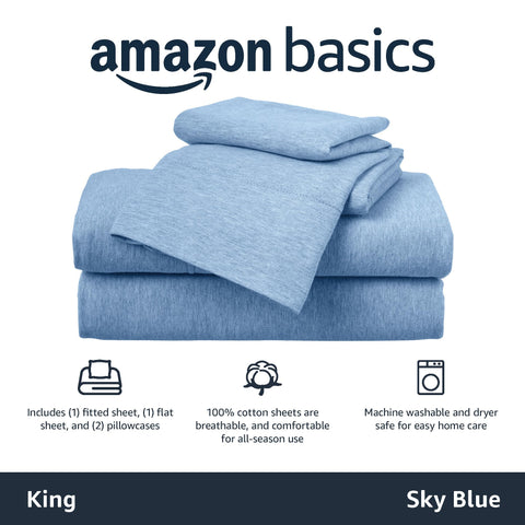Amazon Basics king pillowcase sky blue provides soft, breathable comfort.