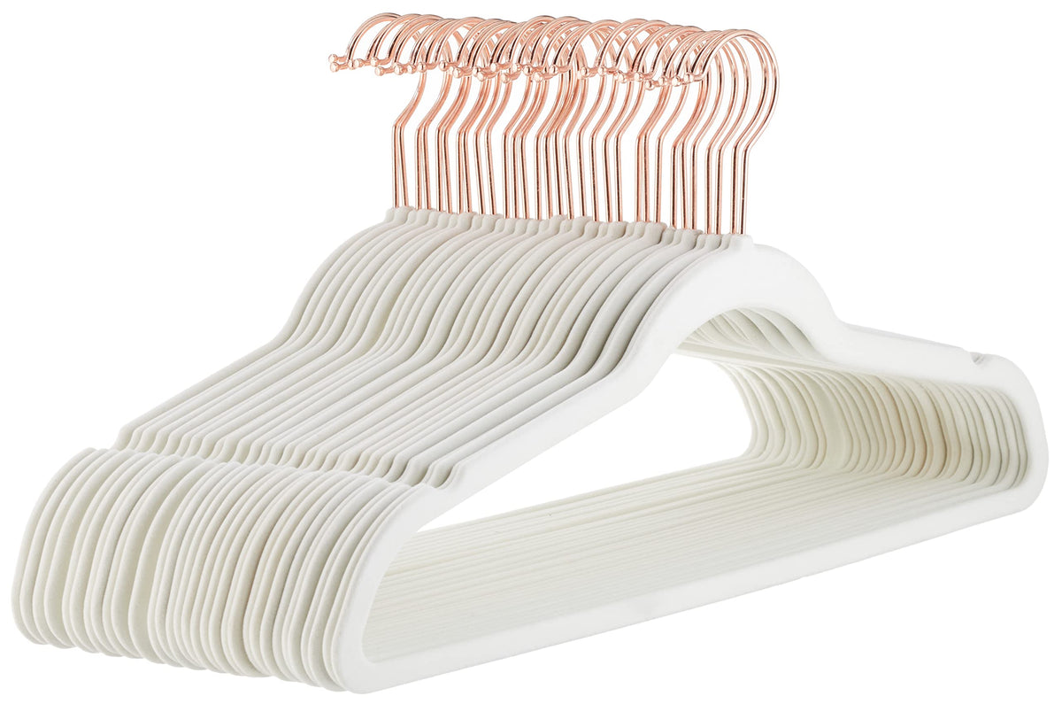 Amazon Basics slim velvet hangers keep shirts and suits neatly hung.