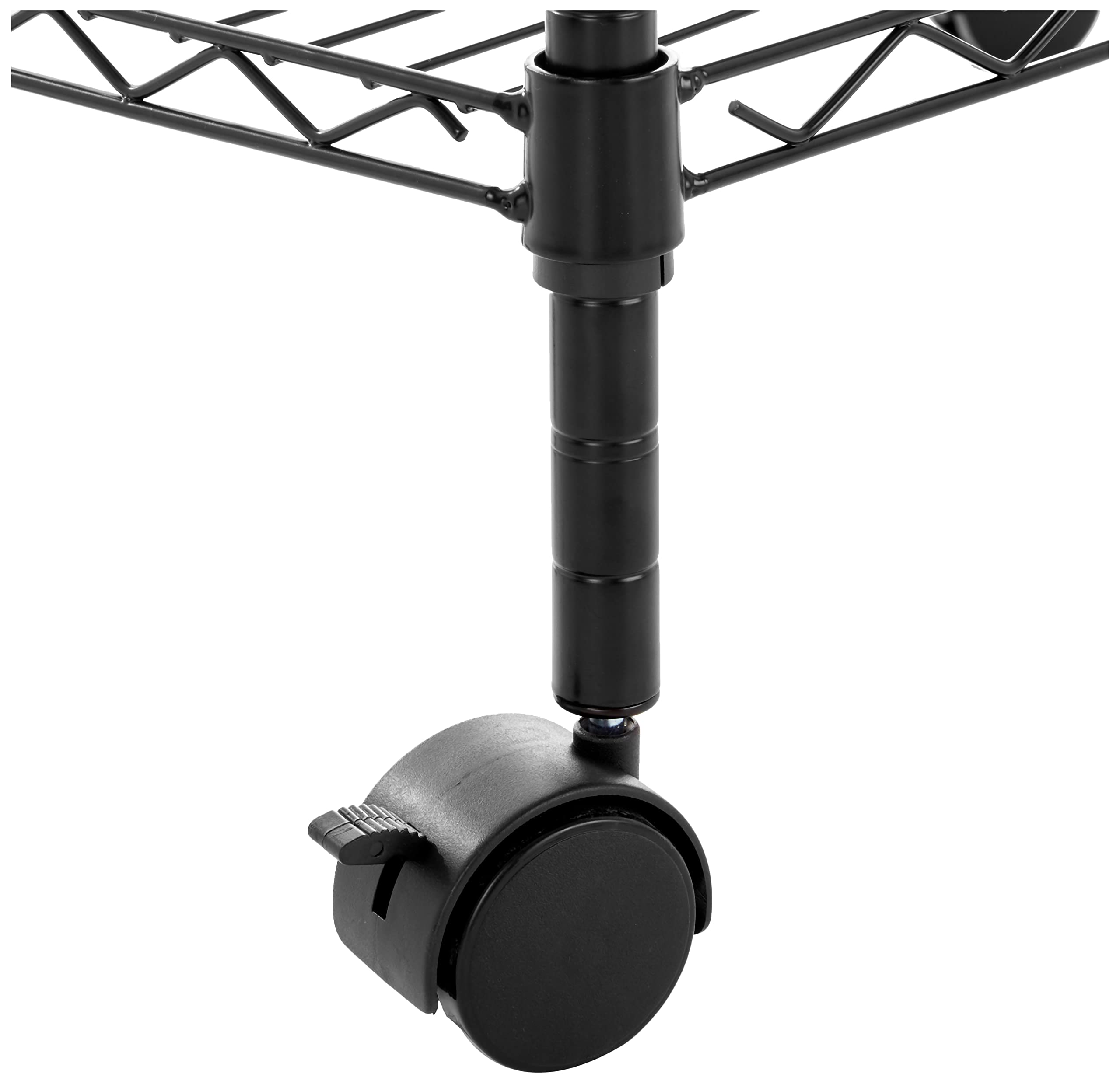Amazon Basics durable black steel shelving with leveling feet.