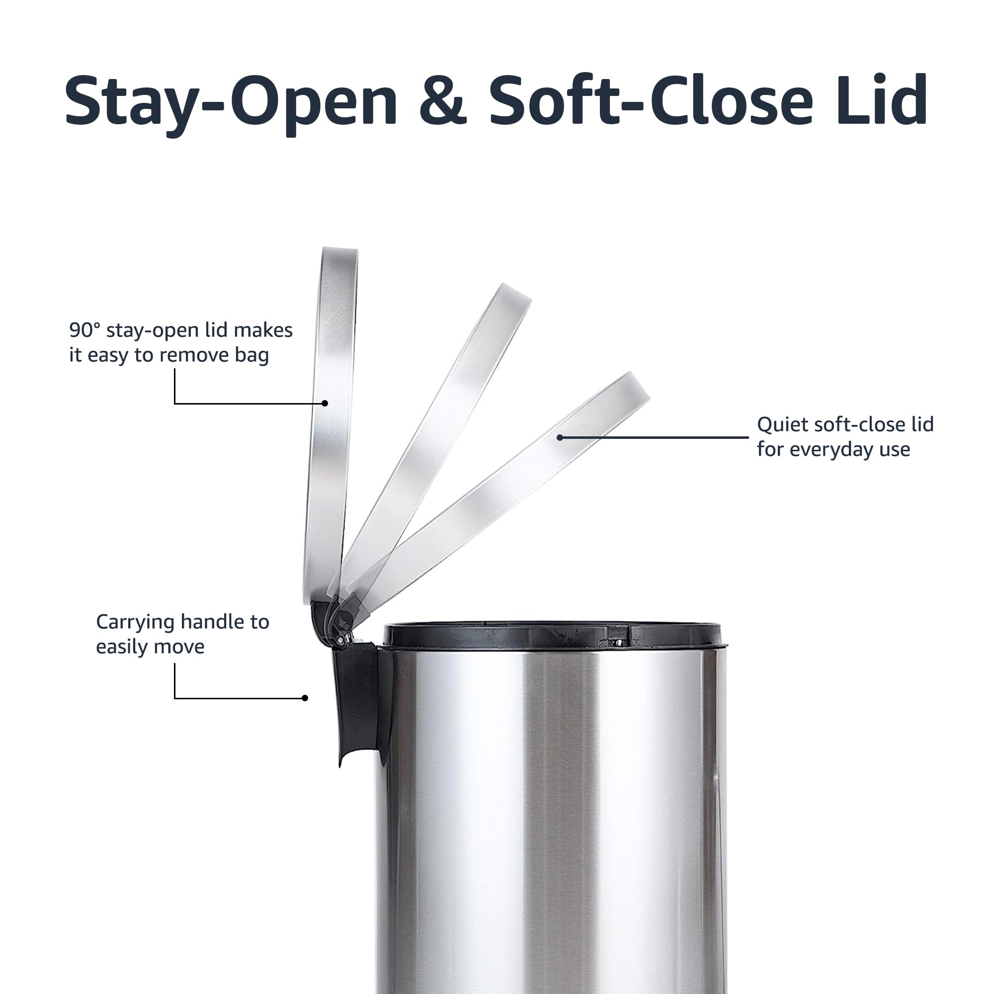 Amazon Basics trash can showing removable inner bucket for easy cleaning.