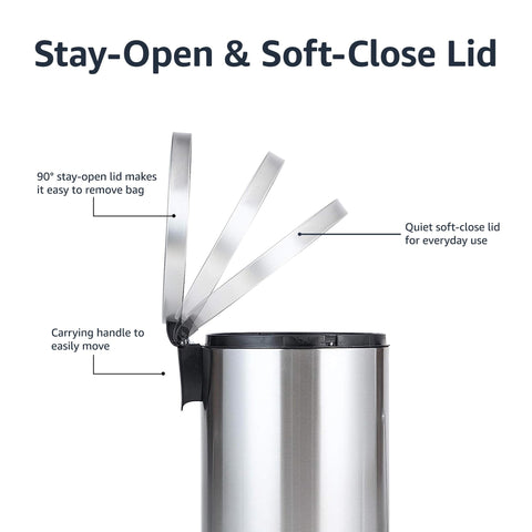 Amazon Basics trash can showing removable inner bucket for easy cleaning.