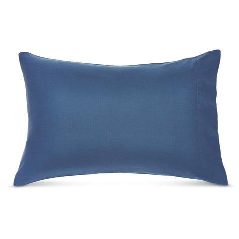 Amazon Basics blue Calvin-striped fitted sheet fitting securely on a twin xl mattress