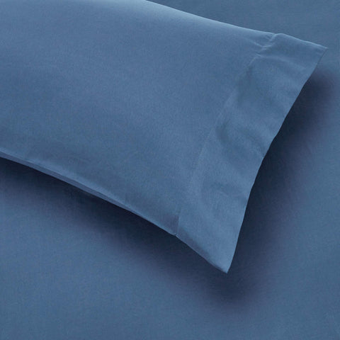 Amazon Basics blue Calvin-striped pillowcase keeps pillows fresh and protected
