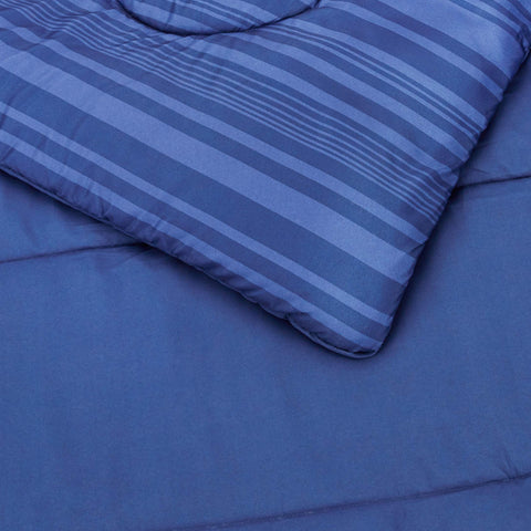 Amazon Basics blue Calvin-striped sham complements the bed ensemble