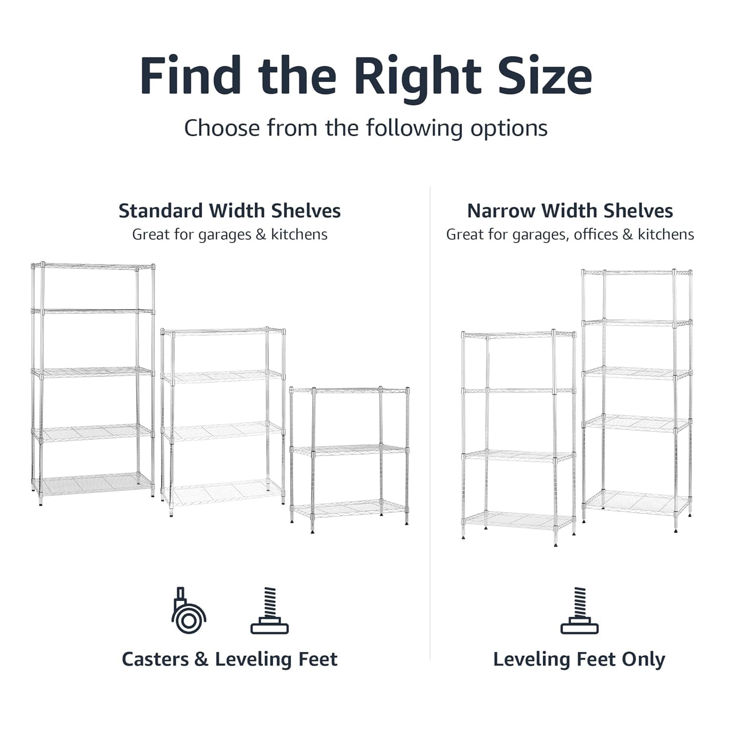 Amazon Basics shelving suits garage, laundry, kitchen, or playroom.