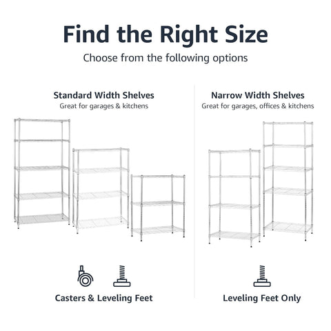 Amazon Basics shelving suits garage, laundry, kitchen, or playroom.