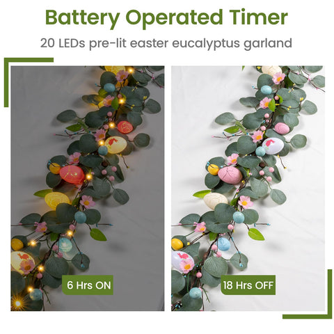 Battery-operated garland with timer, no wires.