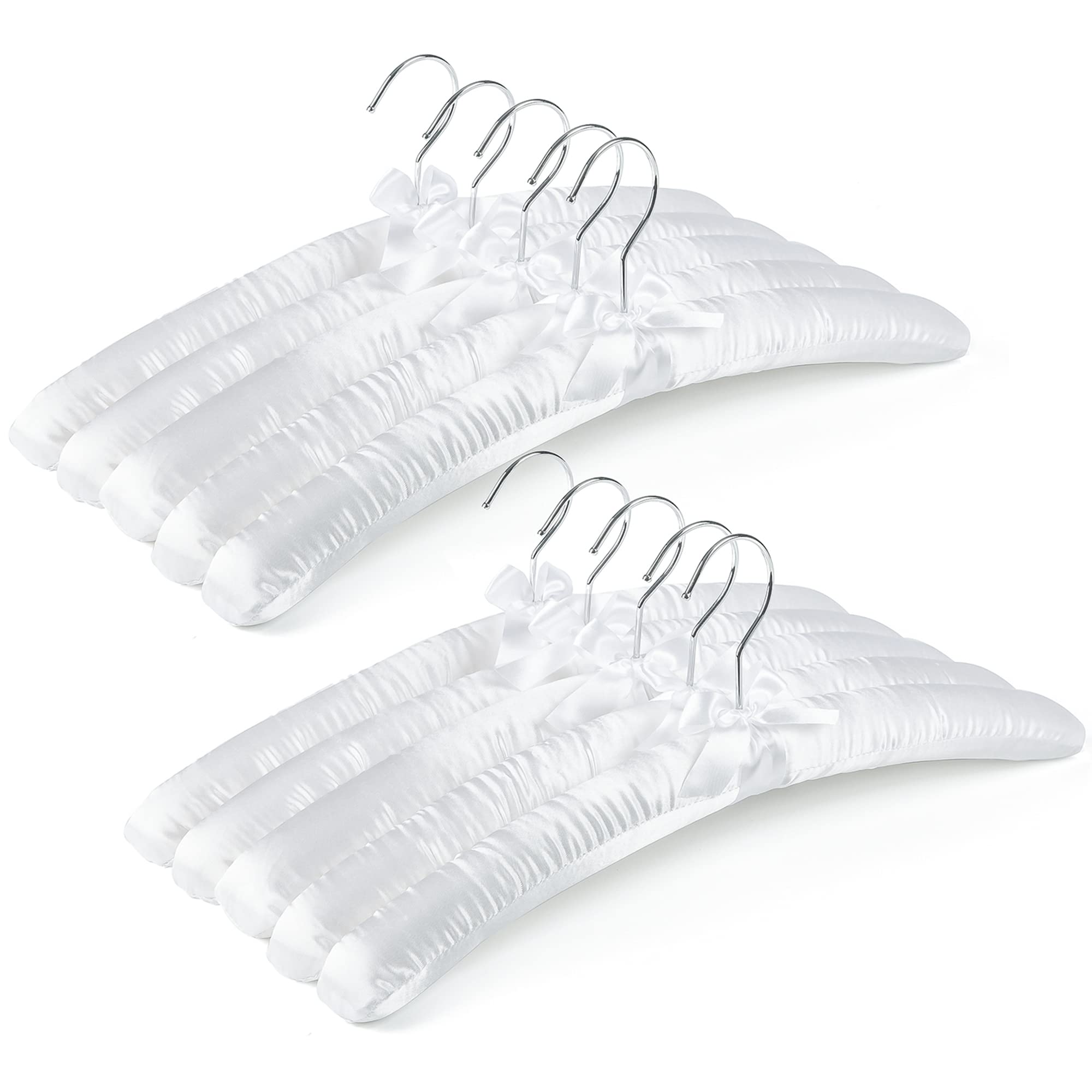 Amber Home 10 pack large white satin padded hangers protect shoulder seams on delicate gowns