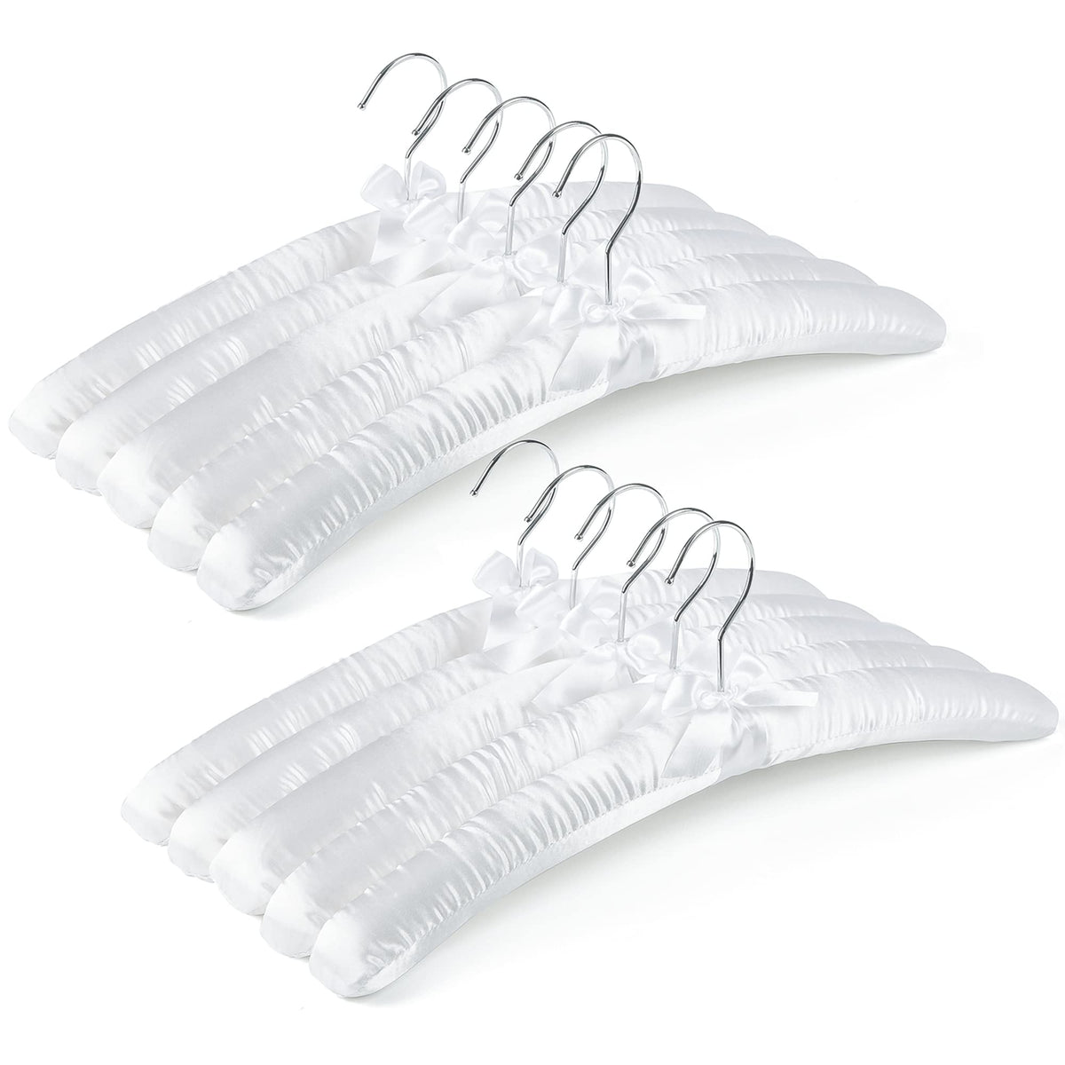Amber Home 10 pack large white satin padded hangers protect shoulder seams on delicate gowns