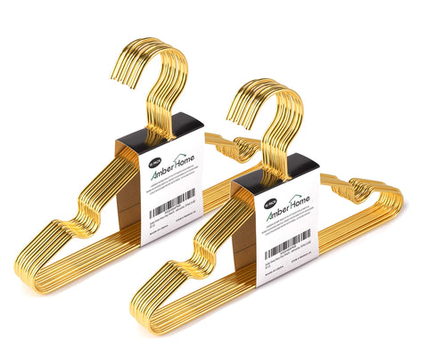 Amber Home 20-pack gold kids hangers, 12-inch size for sturdy toddler clothing organization.
