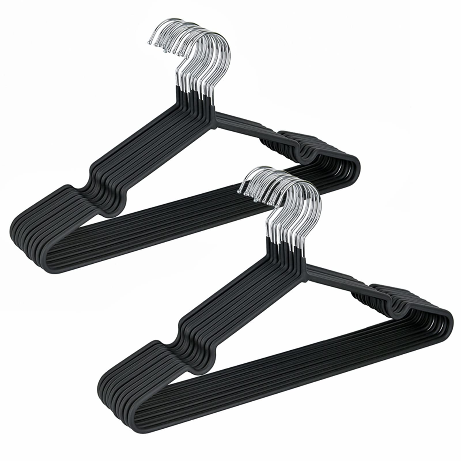 Amber Home 20-pack black rubber coated hangers — full view showing space-saving profile.