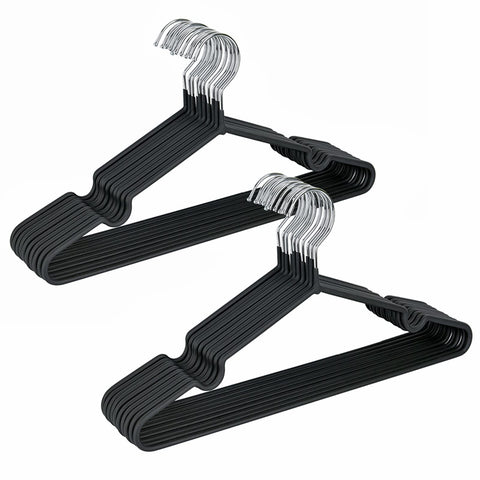 Amber Home 20-pack black rubber coated hangers — full view showing space-saving profile.