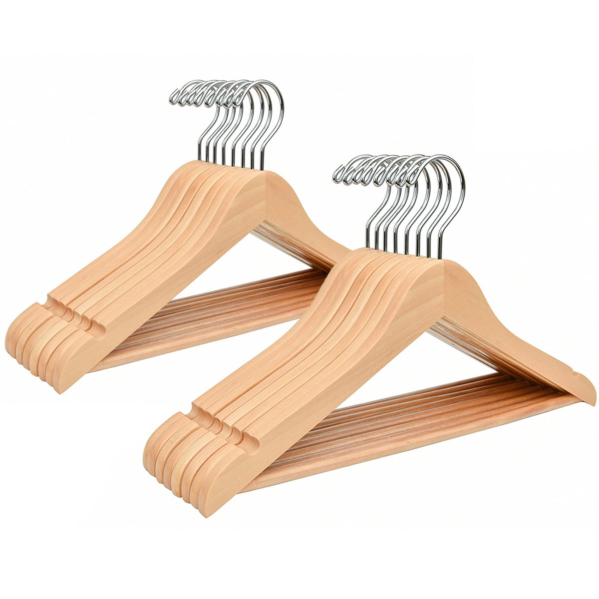 Amber Home 20-pack natural wooden hanger with 15-inch width keeps shirts neatly aligned.