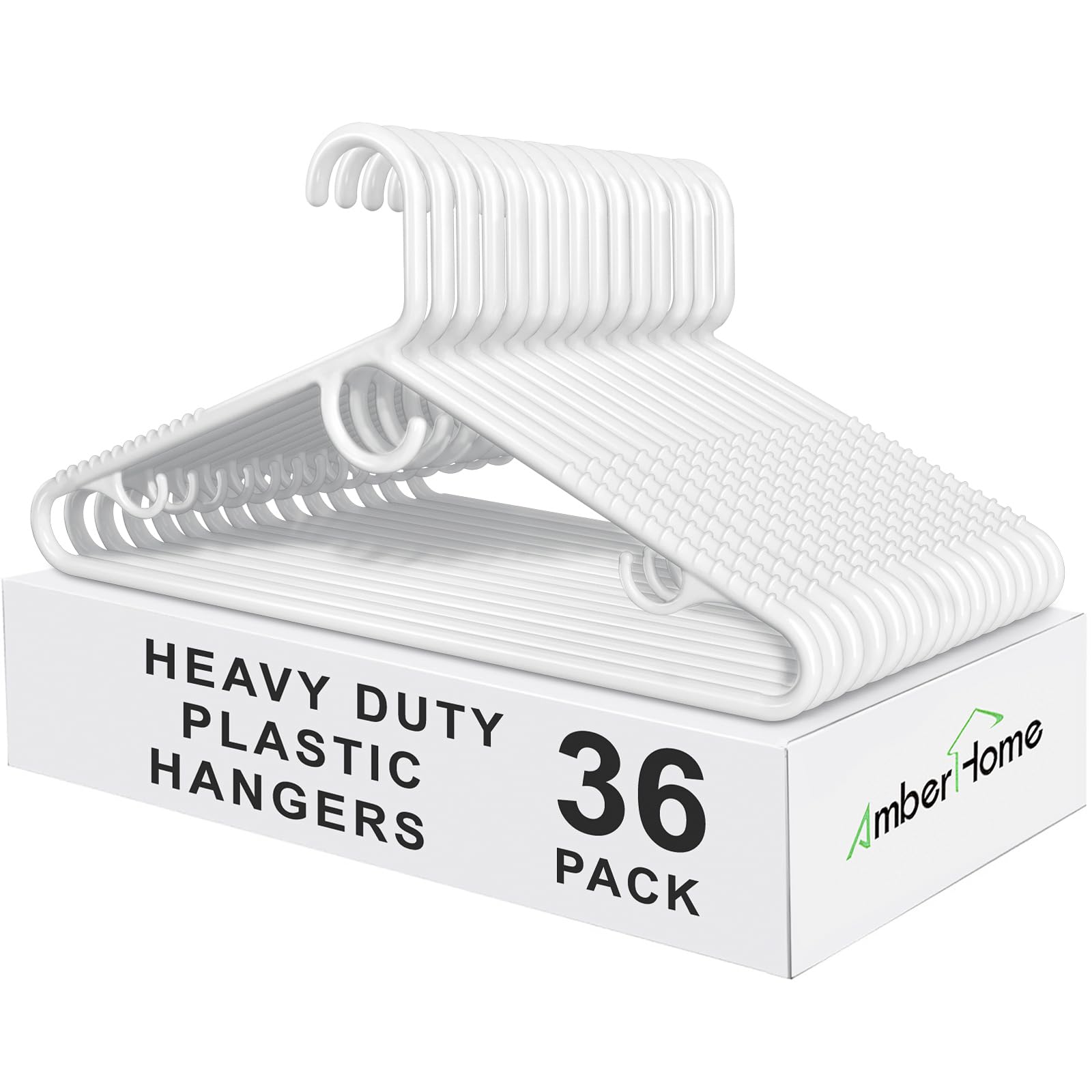 Amber Home 36-pack heavy-duty plastic hangers for sturdy closet organization.