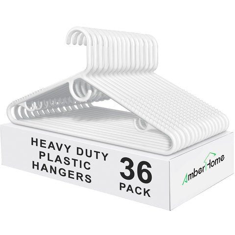 Amber Home 36-pack heavy-duty plastic hangers for sturdy closet organization.