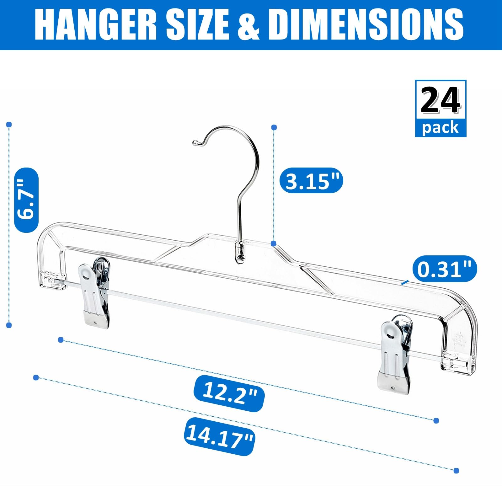 Amber Home clear hanger with 360° rotating chrome hook for easy access.